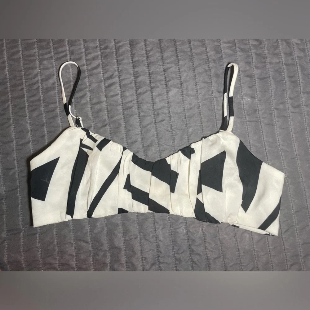 American Threads Black/Cream Geometric‎ Print Bralette style top Size S